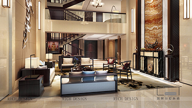 金域藍灣空中別墅新中式風(fēng)格650平裝修效果圖