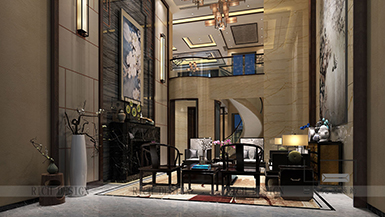 龍軍花園中式風格440平裝修設(shè)計